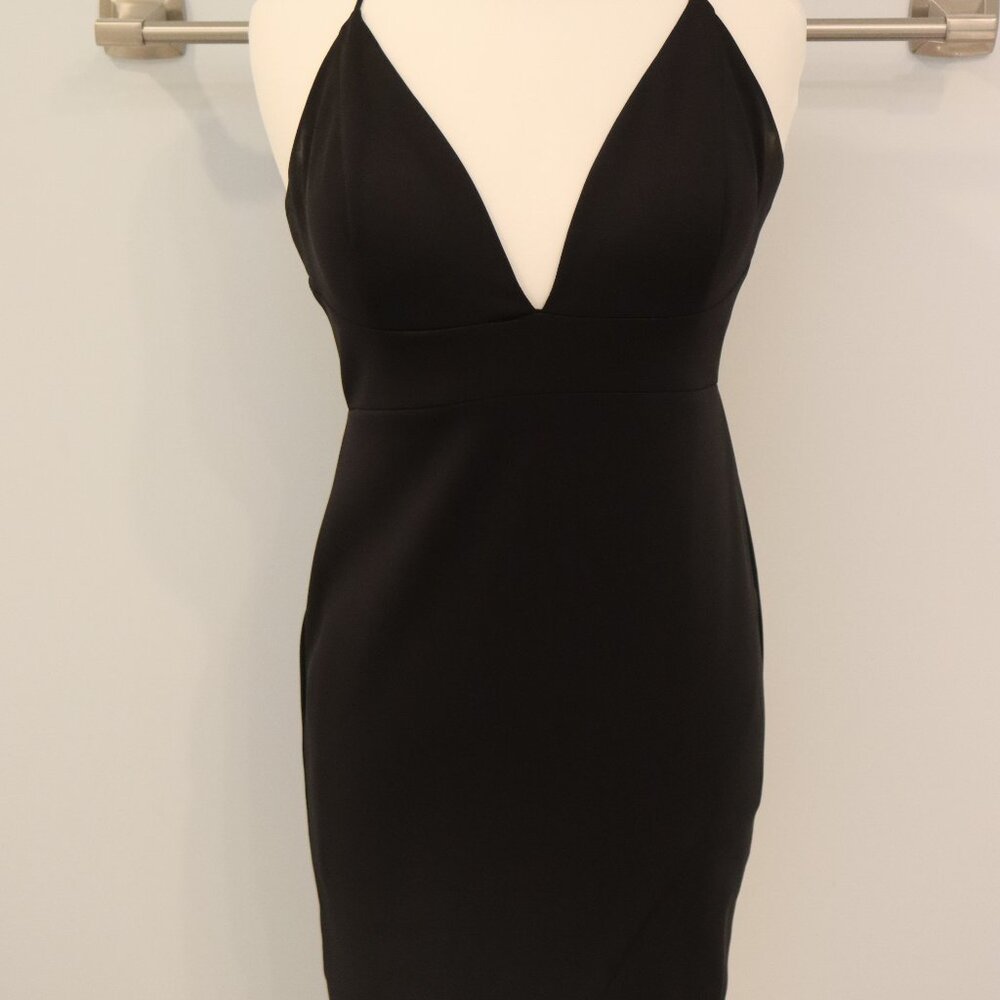 Aidan by Aidan Mattox Asymmetrical Black Scuba Cocktail Dress